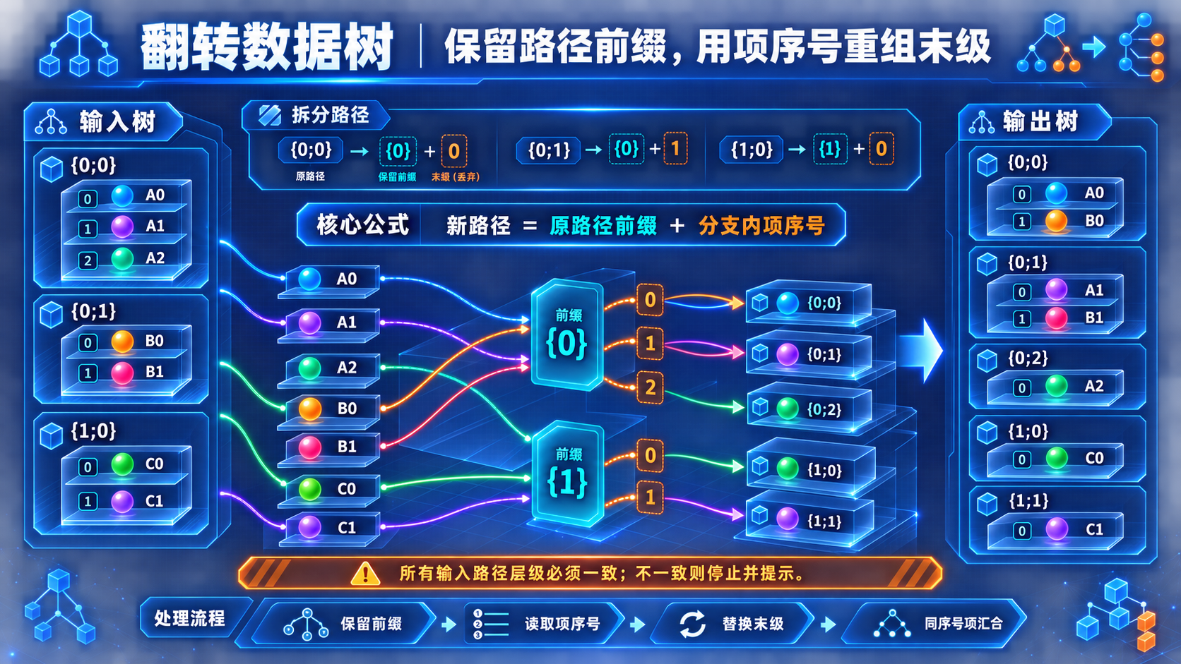 翻转数据树组件保留路径前缀并用分支内项序号重组末级的逻辑教程图